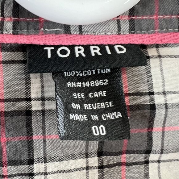 Torrid Womens Shirt Long Sleeve Button Up Plaid Roll Tab Cotton Size 00 Medium - Picture 8 of 8